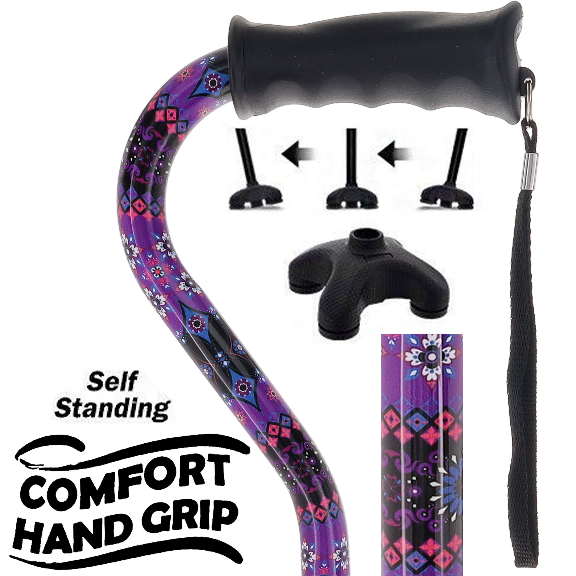 Designer Purple Cane: Comfort Grip & SafeTbase, Adjustable Pictures Online