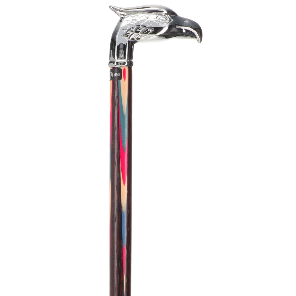 Scratch and Dent Colors Don't Run Chrome Plated Eagle Head Walking Cane With Inlaid Wenge Wood Shaft - Silver Collar V2050 Outlet Pay With Paypal