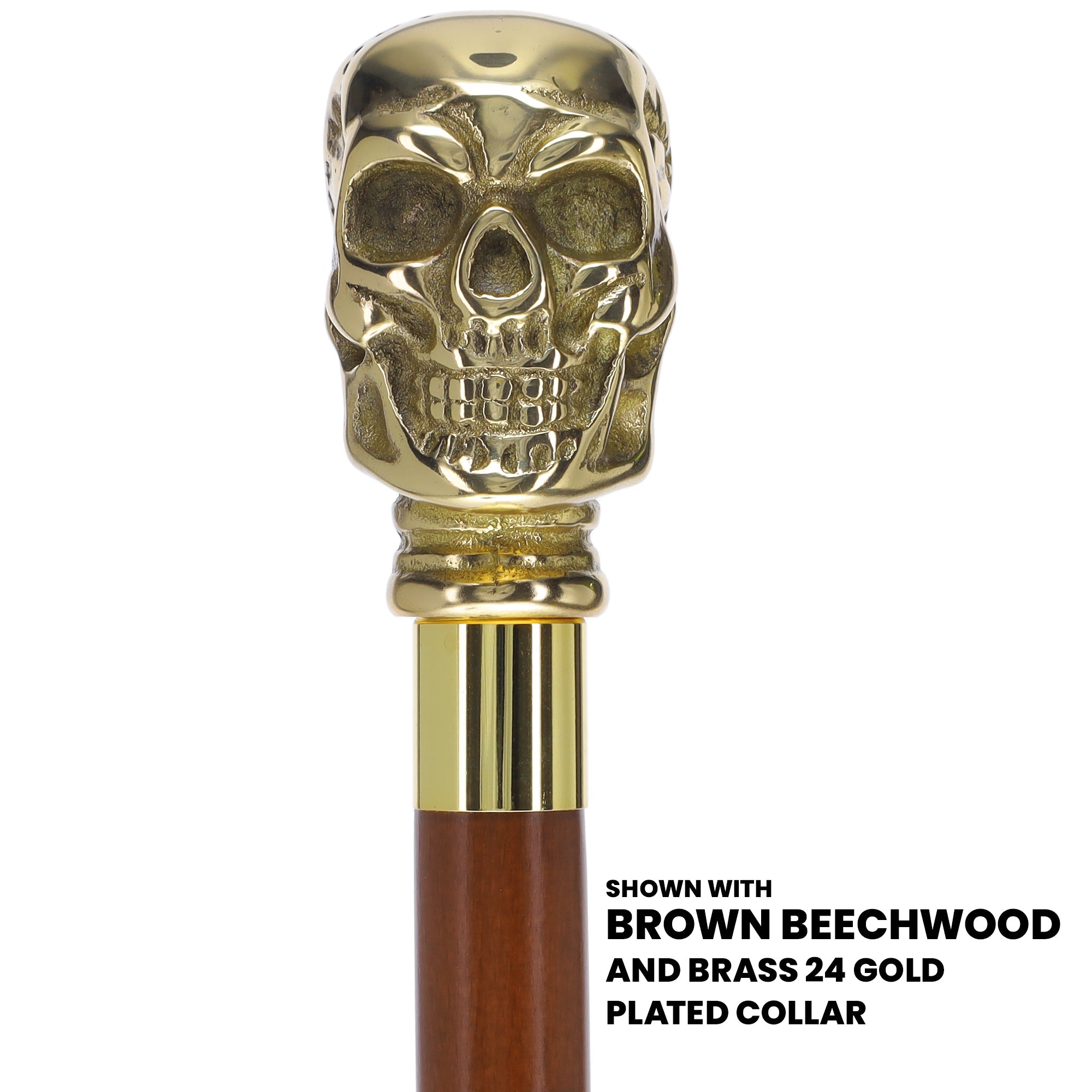 Scratch and Dent Brass Skull Handle Walking Cane w/ Black Beechwood Shaft and Aluminum Gold Collar V2148 Discount Ebay