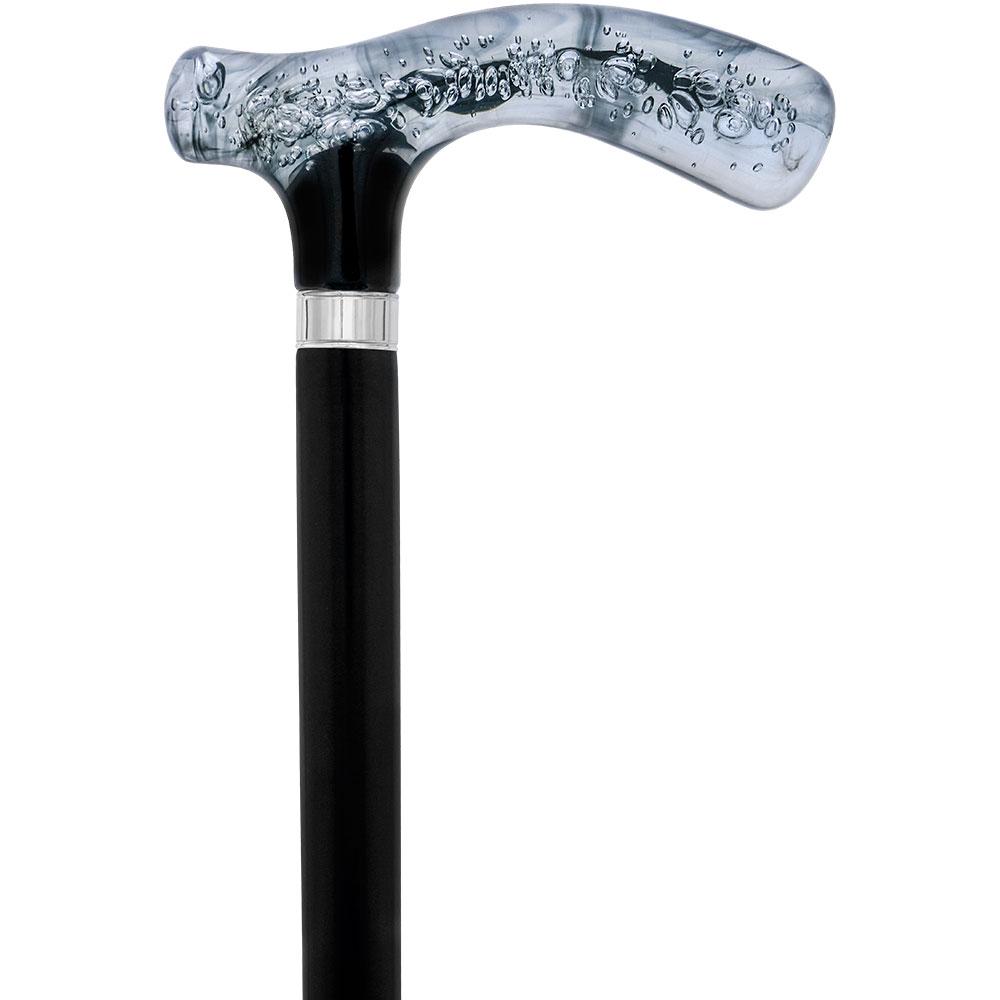 Scratch and Dent Black and Clear Acrylic Bubble Handle Cane w/ Black Beechwood Shaft & Silver Collar V2057 Free Shipping Cheap