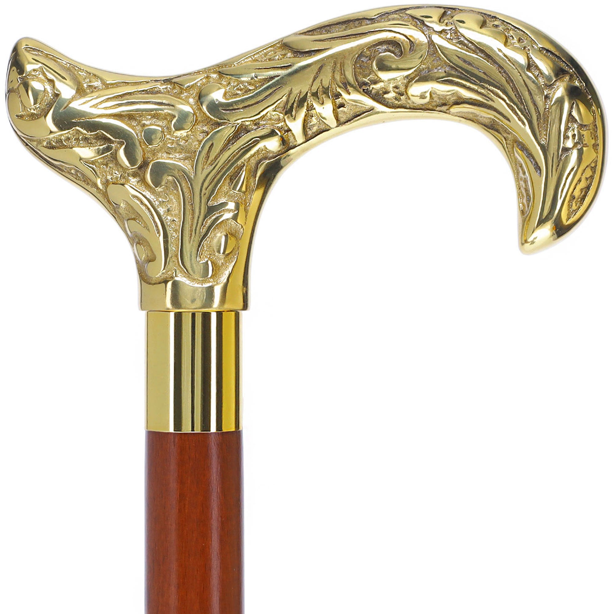 Scratch and Dent Brass Derby Handle Walking Cane w/ Brown Beechwood Shaft and Aluminum Gold Collar V3227 For Cheap