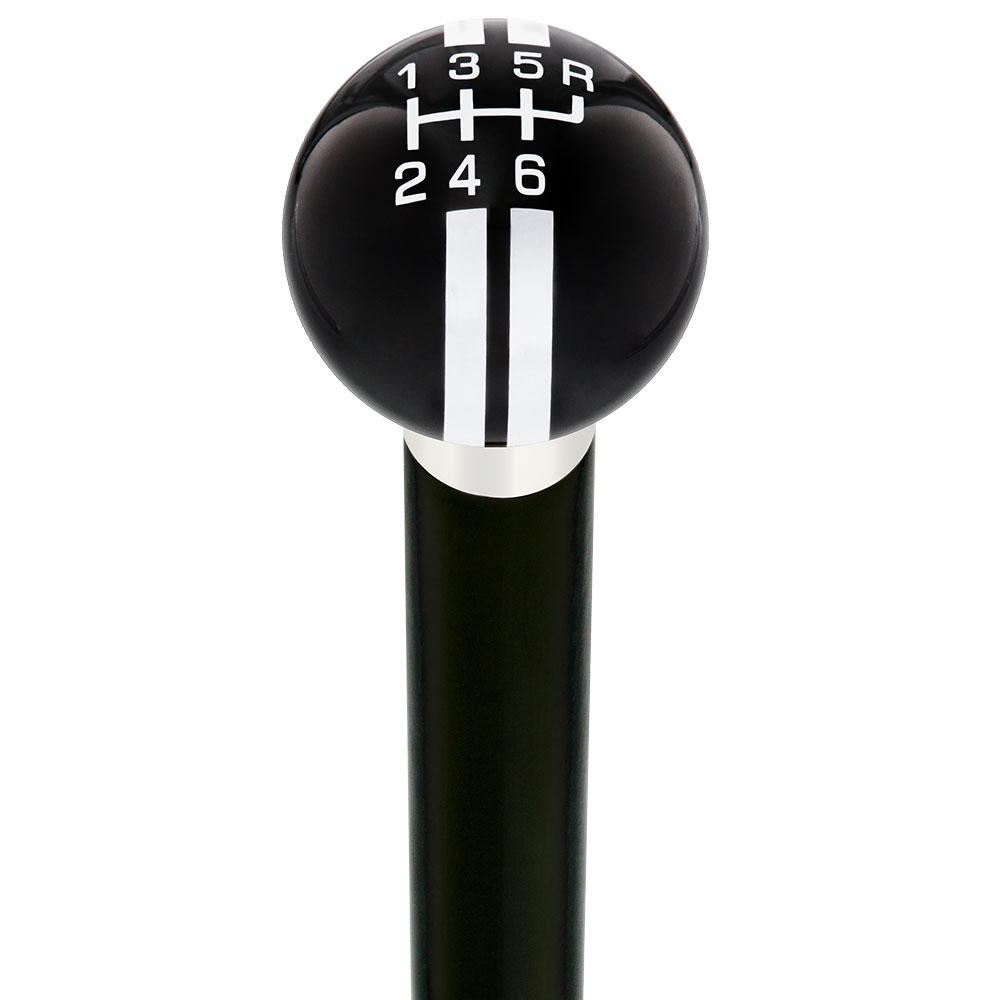 Black & Gray Rally Shift Round Knob Cane w/ Custom Wood Shaft & Collar Low Cost Cheap Pice