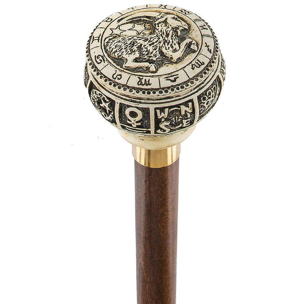 Scratch and Dent Astrological Capricorn Knob Cane w/ Brown Beechwood Shaft and Brass Collar V2008 Cheap Sale Shop For