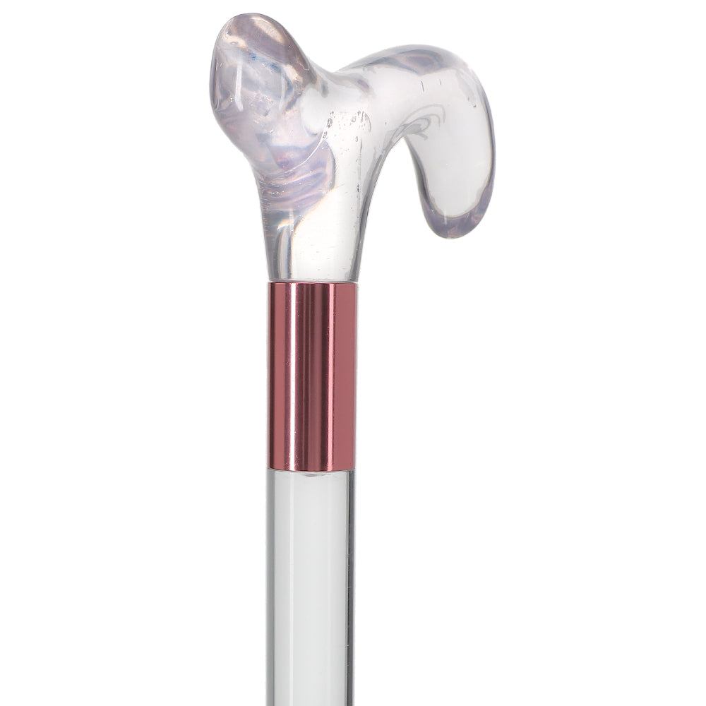 Scratch and Dent Clear Lucite Derby Handle Walking Cane with Lucite Shaft and Pink Collar V2086 Low Pice Fee Shipping Sale Online