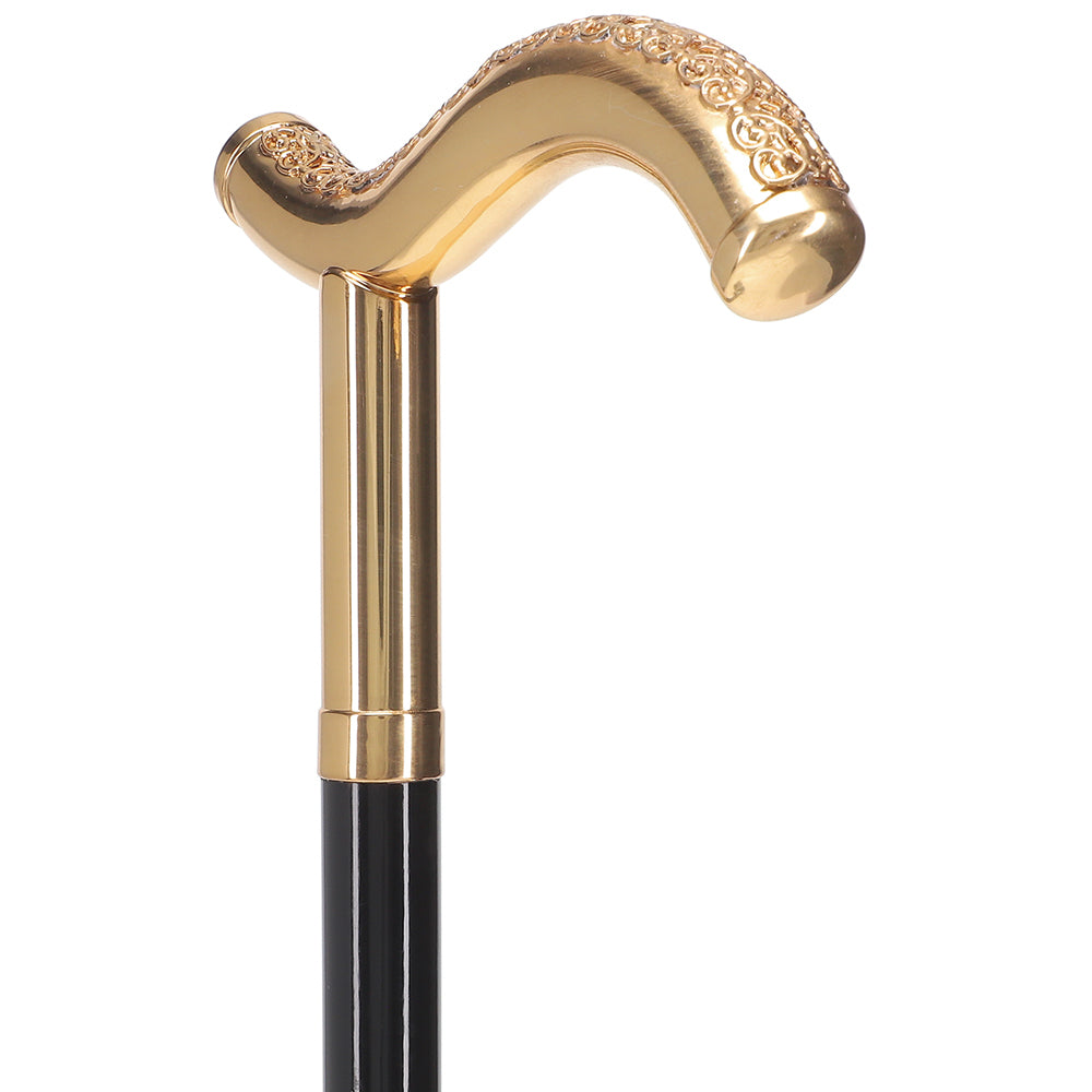 24K Gold Plated Tranquil Fritz Walking Cane w/ Black Beechwood Shaft & Collar Professional Online