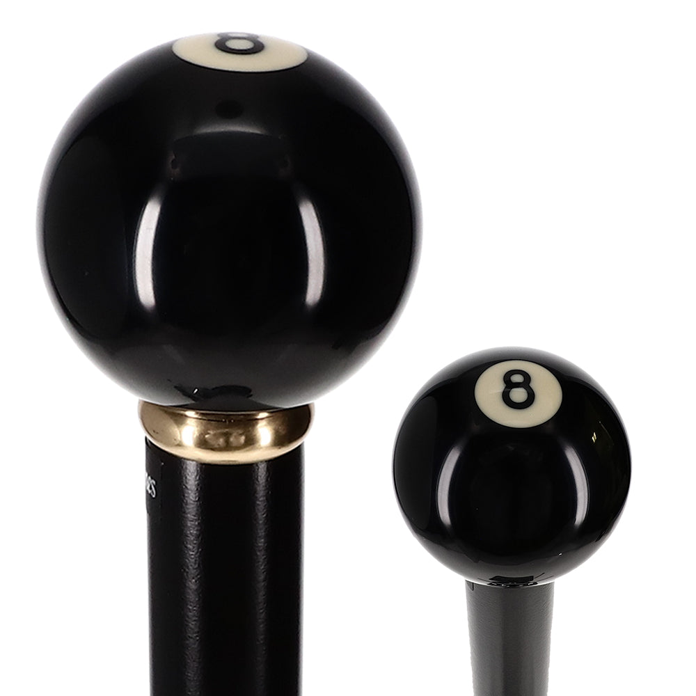 Genuine 8-Ball Handle Walking Stick: Black Beechwood & Brass Clearance Classic