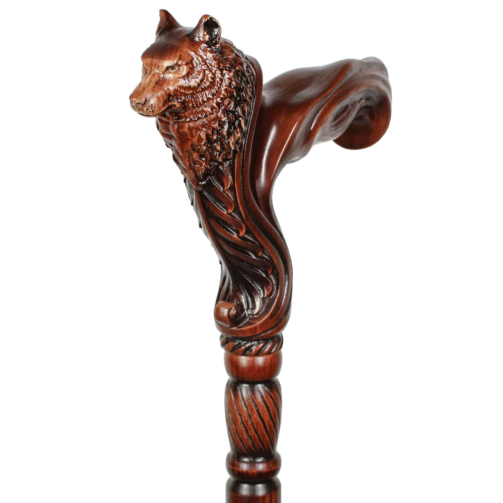 Wolf: Artisan Intricate Detail Hand-Carved Walking Cane Latest Collections For Sale