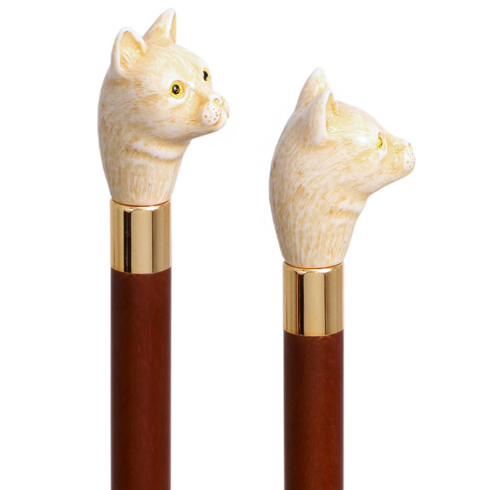 Cat Head Faux Ivory Handle Italian Handle Cane w/ Custom Shaft & Collar Cheap Sale Wholesale Pice