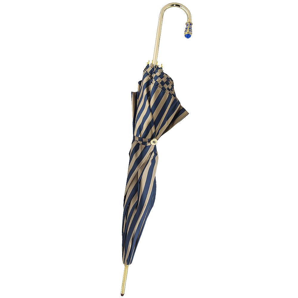 Gold Plated Tourist Handle Blue and Cream Striped Umbrella Cane Supply Online