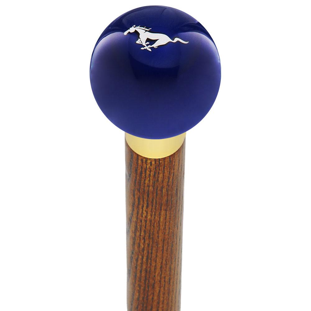 Licensed Mustang Horse Emblem Dark Blue Round Knob Cane w/ Custom Color Ash Shaft & Collar Official Site Cheap Online