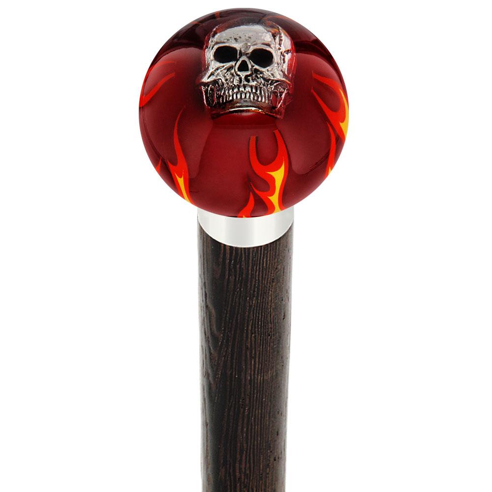 Fire & Brimstone Skull Red Round Knob Cane w/ Custom Wood Shaft & Collar Buy Cheap For Cheap