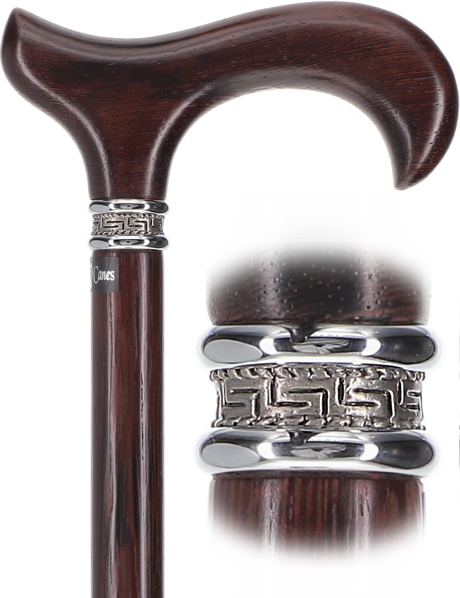 Textured Exotic Wenge Wood Derby Cane: Intricate Pewter Collar Free Shipping Very Cheap