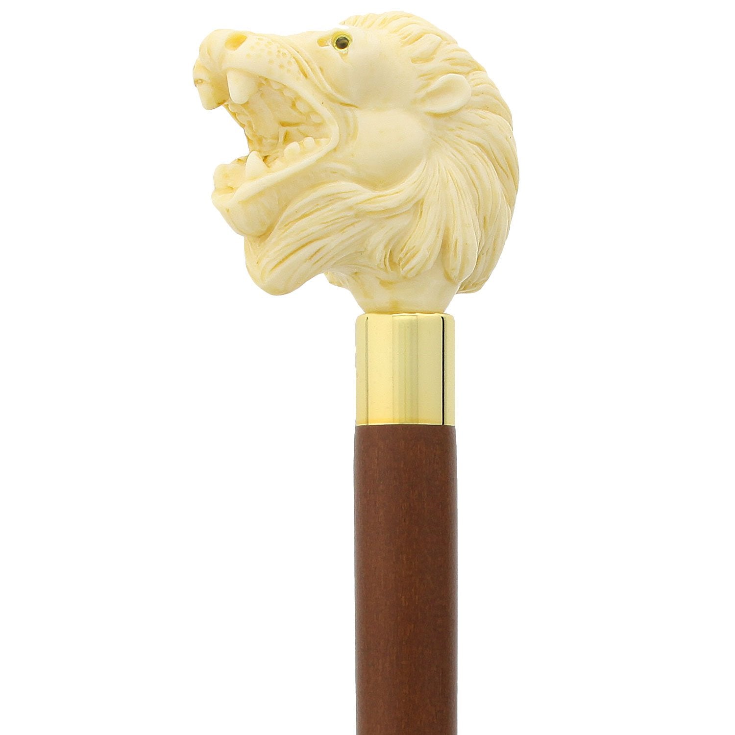 Ferocious Faux Ivory Roaring Lion Knob Handle Walking Cane w/ Custom Shaft & Collar Pictures For Sale