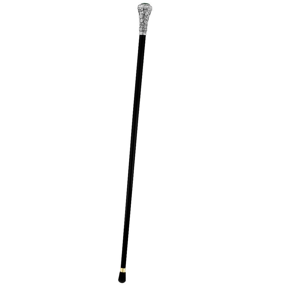 Silver 925r Knob Handle Walking Cane w/ Black Beechwood Shaft and Green Stone Pillbox Discount Hot Sale