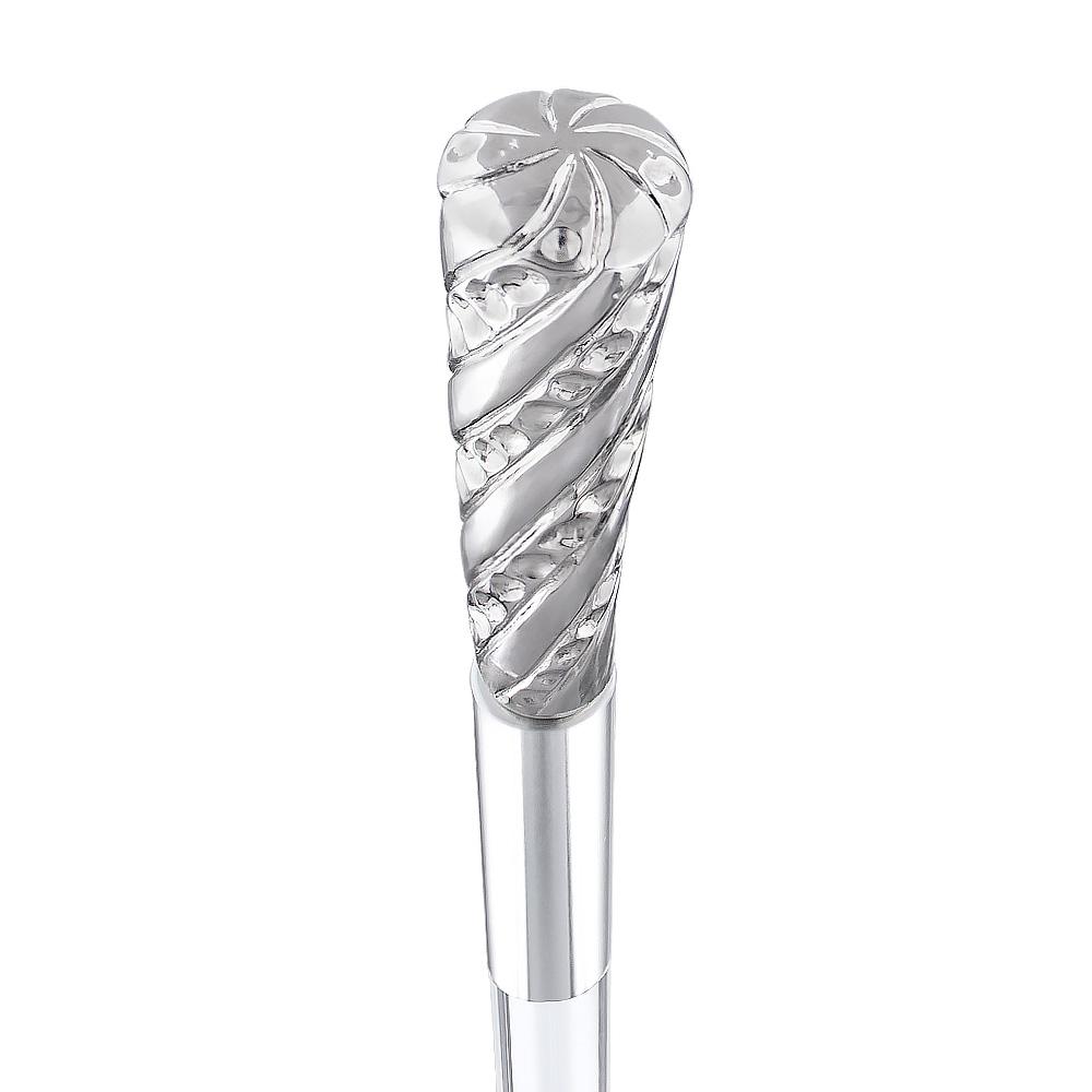 Embossed Elongated Nickel Plated Handle Cane Italian Handle w/ Lucite Shaft & Collar With Mastercard Online