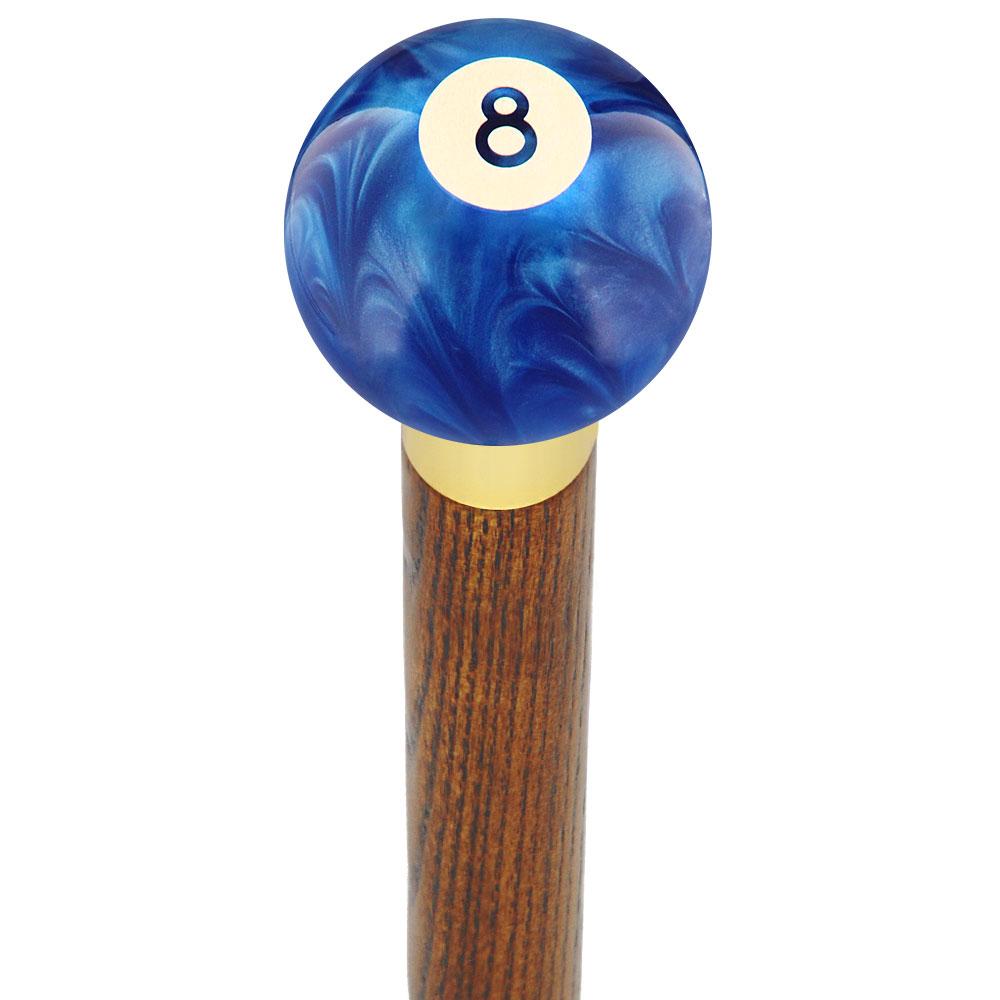 8 Ball Blue Pearl Round Knob Cane w/ Custom Color Ash Shaft & Collar Clearance Hot Sale