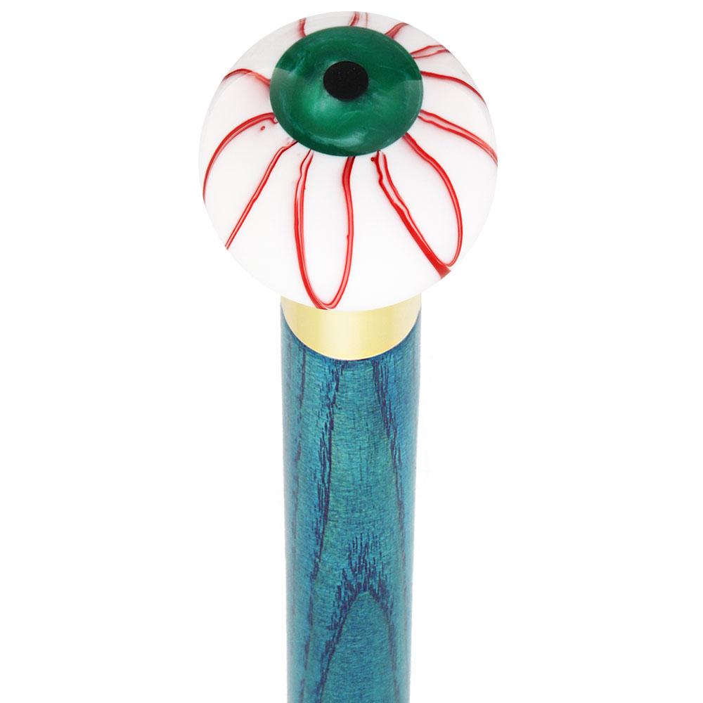 Green Iris Bloodshot Eye Round Knob Cane w/ Custom Color Ash Shaft & Collar Authentic Cheap Pice