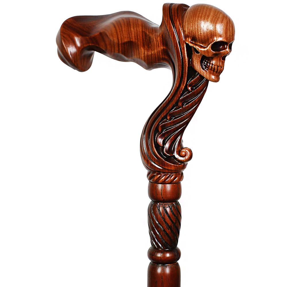 Skull Head: Artisan Intricate Handcarved Wood Cane (Right Hand) Cheap Pice Store