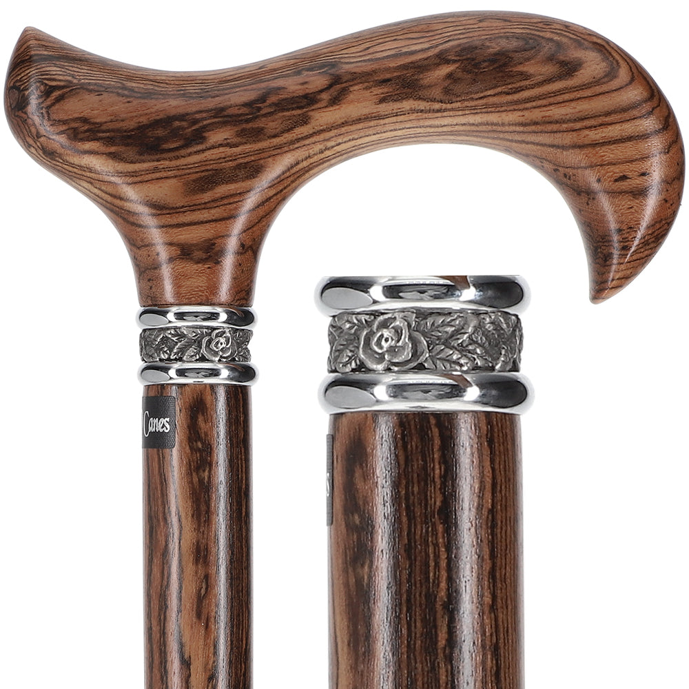 Scratch and Dent Derby Walking Cane With Genuine Bocote Wood Shaft and Pewter Rose Collar V2101 Get To Buy For Sale