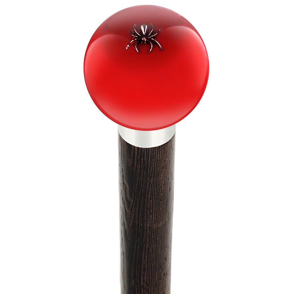 Itsy-Bitsy Spider Red Round Knob Cane w/ Custom Wood Shaft & Collar Free Shipping Real