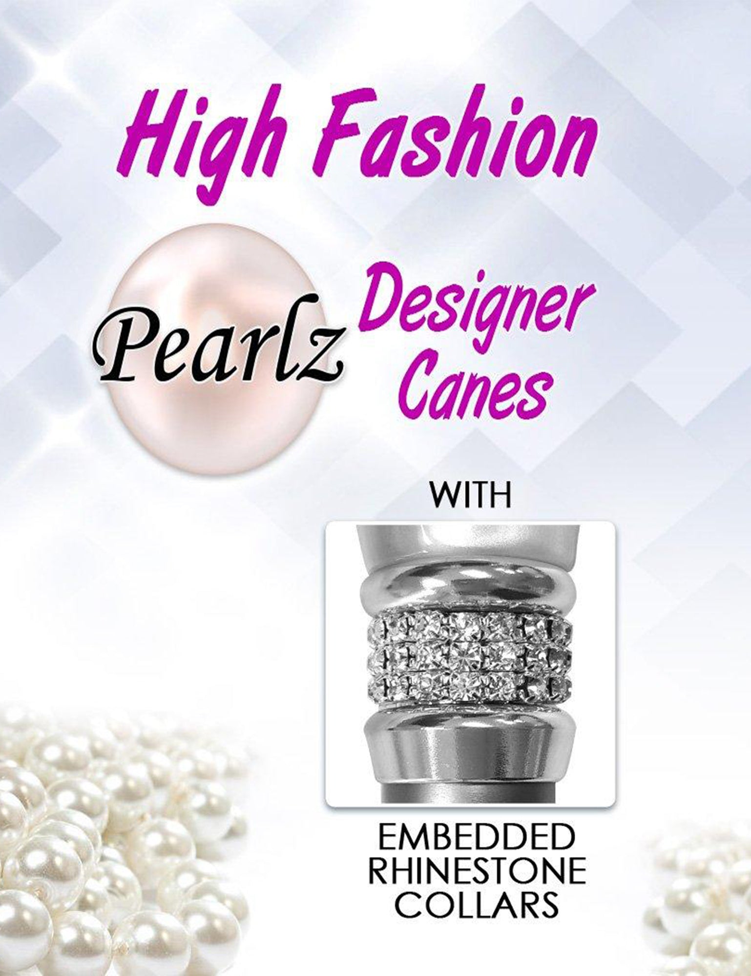 Rhinestone Designer Cane: Black Marble & Platinum Pearlz Pick A Best Sale Online