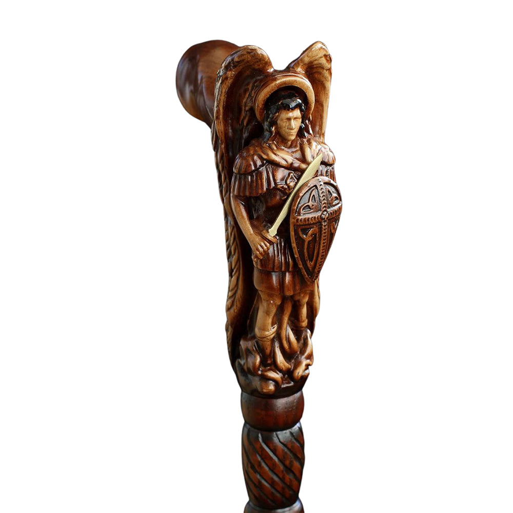 Archangel Michael Artisan Intricate Hand-Carved Walking Cane (Dark Wood) Discount For Cheap