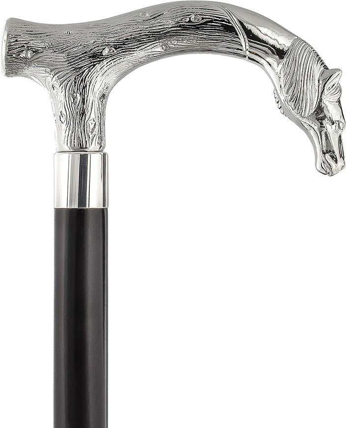 Smooth & Steady Horse Nickel Plated Fritz Handle Cane w/ Custom Shaft & Collar Huge Surprise For Sale