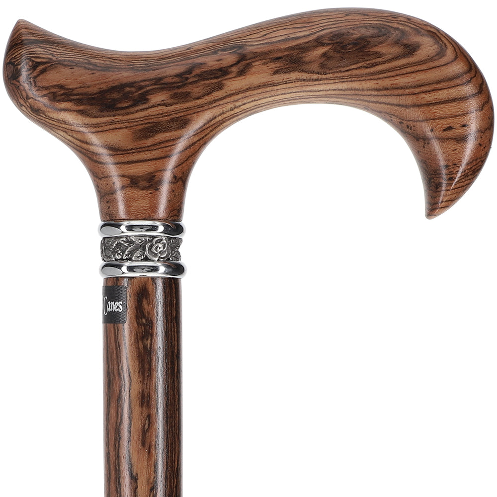 Scratch and Dent Derby Walking Cane With Genuine Bocote Wood Shaft and Pewter Rose Collar V2101 Get To Buy For Sale