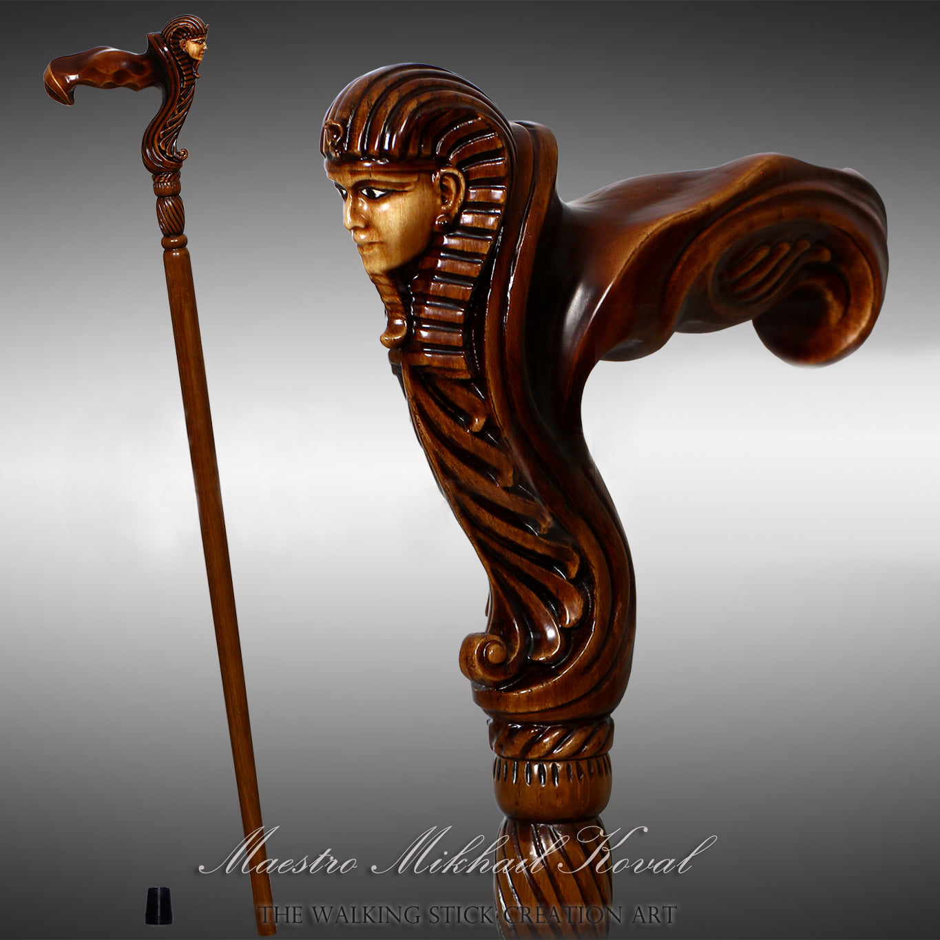 Tutankhamun: Ergonomic Intricate Handcarved Cane (Right Hand) Cheap Sale Websites