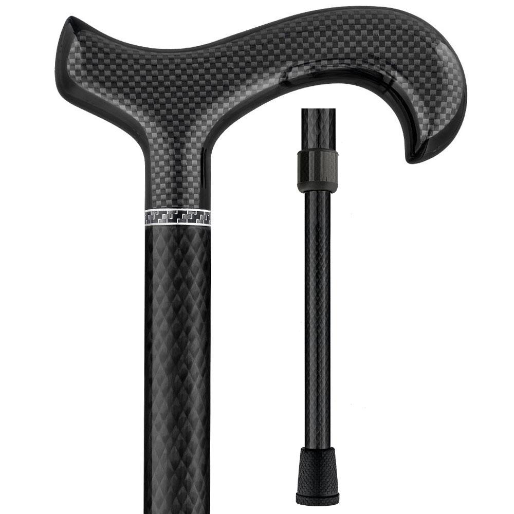 Black Carbon Fiber Derby: Triple Wound, Adjustable Cane Authentic Online