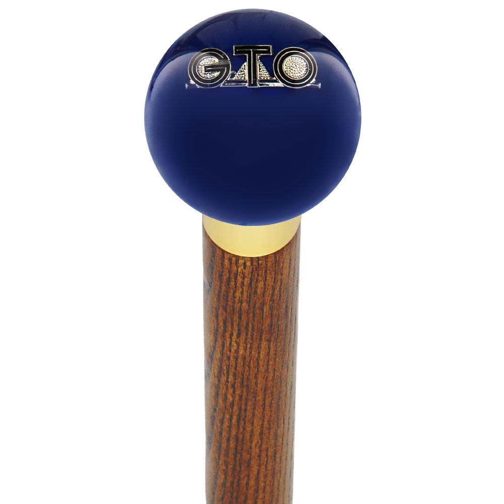 GTO Car Emblem Dark Blue Round Knob Cane w/ Custom Color Ash Shaft & Collar Discount Shop For