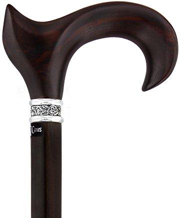 Scratch and Dent Cocobolo Ergonomic Handle Walking Cane With Ebony Shaft and Pewter Rose Collar V1222 Clearance Buy