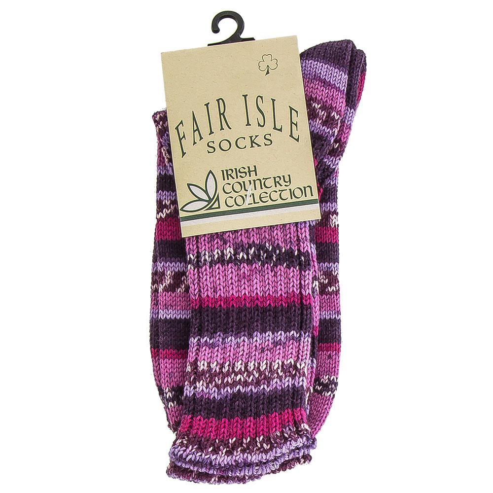 Ladies Pretty Purple Pattern Designer Irish Wool Country Socks Cheap Best Pices