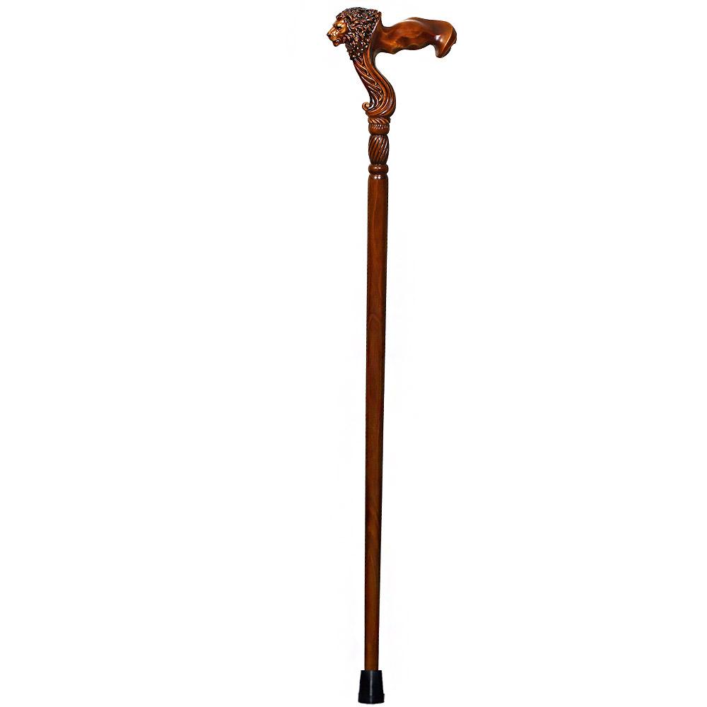 Lion Head: Artisan Intricate Handcarved Wood Cane (Right Hand) Limited Edition Sale Online