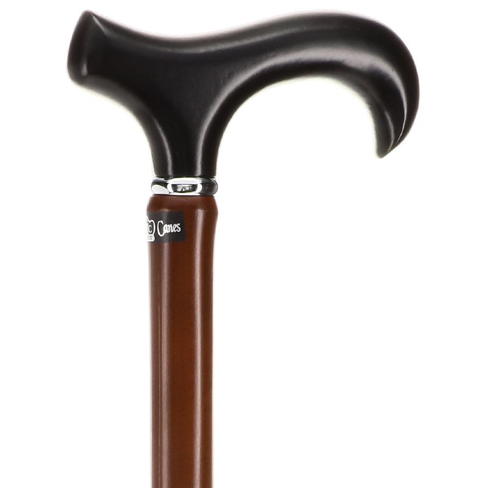 Scratch and Dent Black Beechwood Derby Walking Cane With Dark Bamboo Shaft and Silver Collar V2040 Low Pice