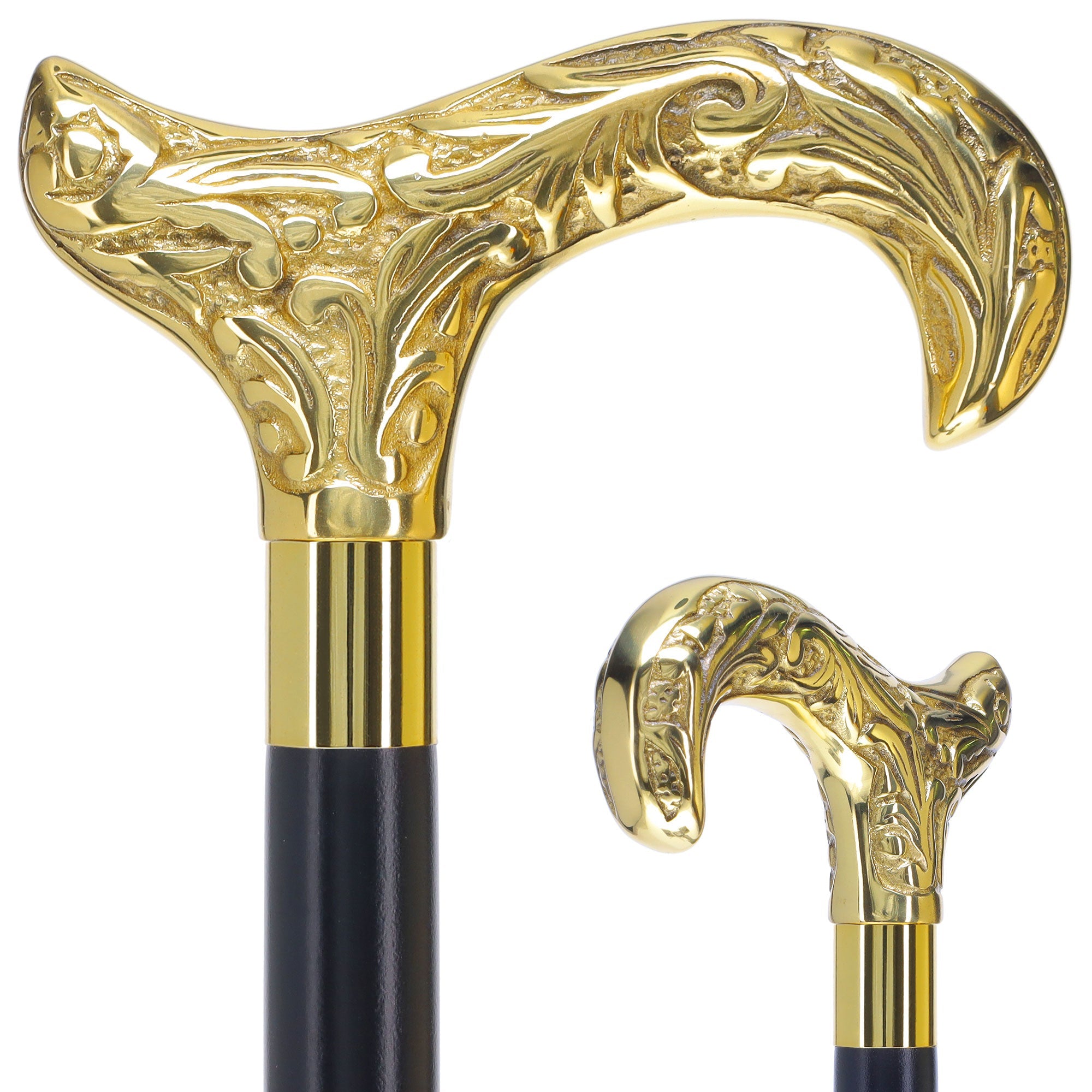 Scratch and Dent Brass Derby Handle Walking Cane w/ Brown Beechwood Shaft and Aluminum Gold Collar V2112 Outlet Countdown Package