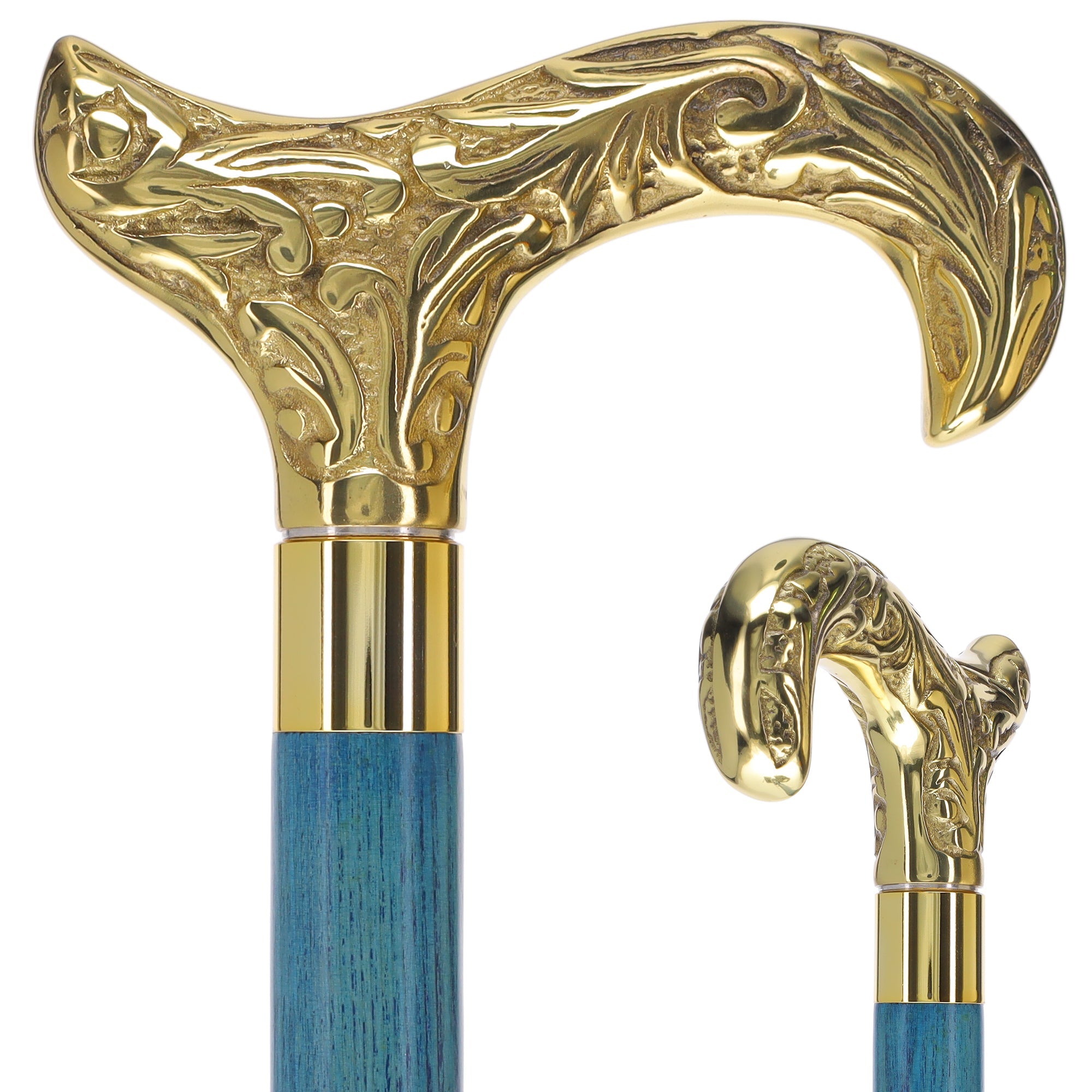 Scratch and Dent Brass Derby Handle Walking Cane w/ Blue Ash Shaft & Brass Gold Collar V2139 Free Shipping Online