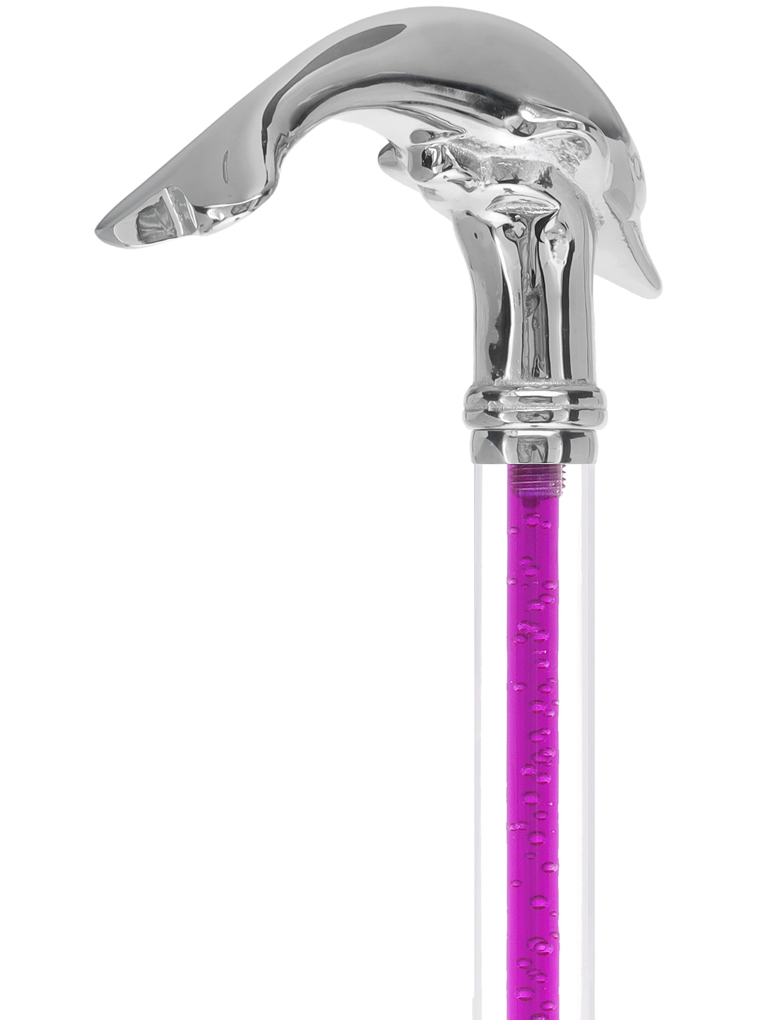 Color Crystal Elegance Chrome Dolphin Cane with Invisible Acrylic Shaft Options Cheap Order