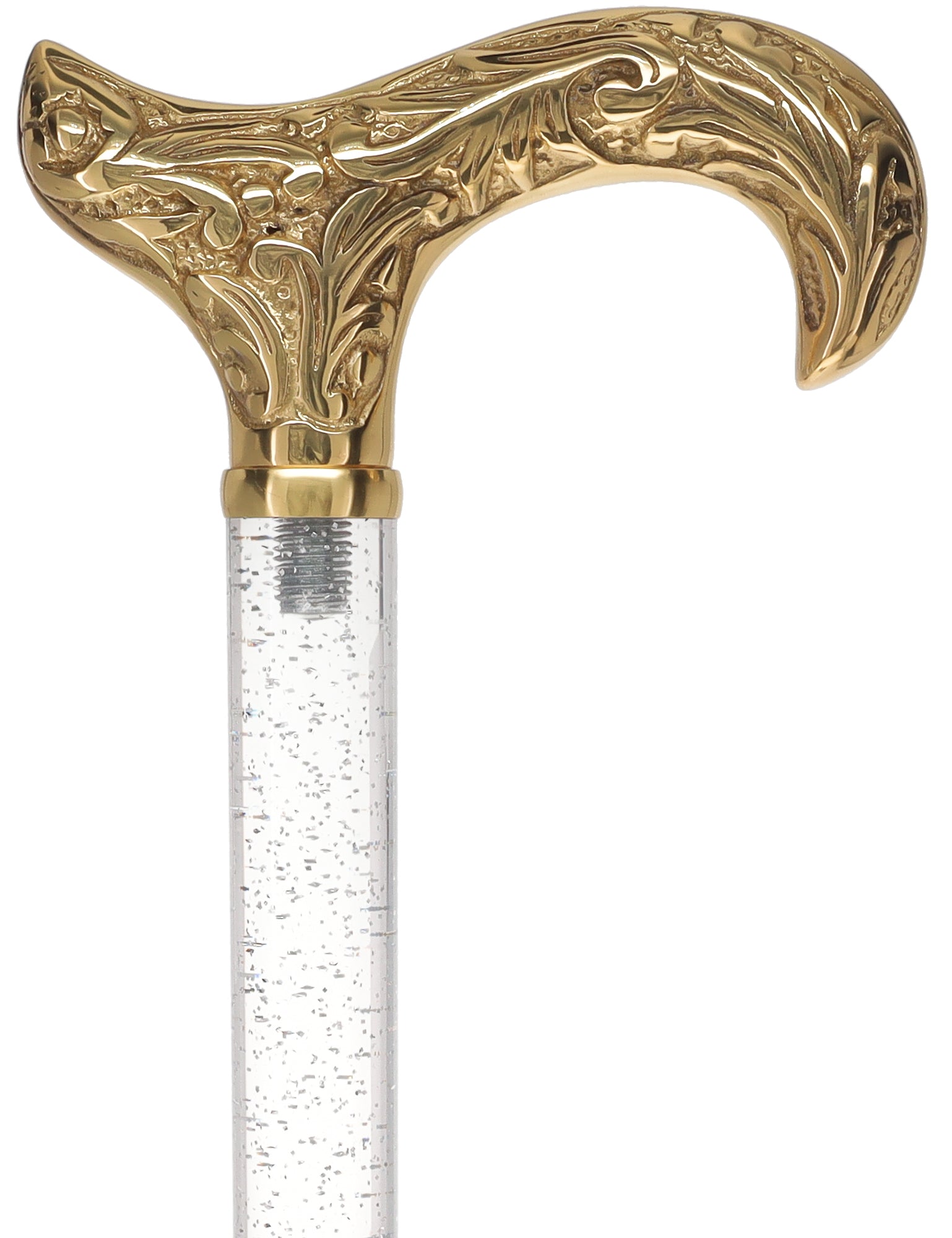 Crystal Elegance Brass Derby Cane with Invisible Acrylic Shaft Options Sale Supply