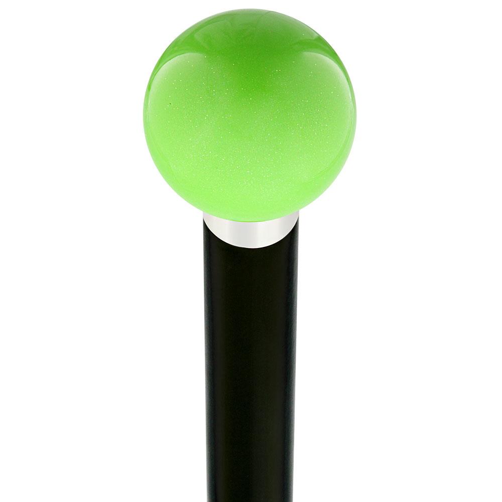Green Apple Metallic Round Knob Cane w/ Custom Wood Shaft & Collar Cheap Sale Pick A Best