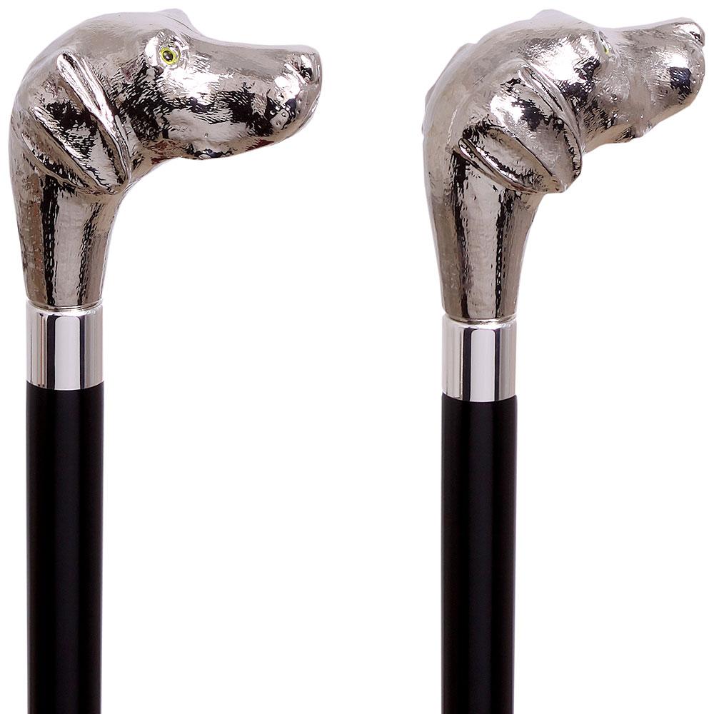 Labrador Nickel Plated Handle Cane Italian Handle w/ Custom Shaft & Collar Outlet With Credit Card