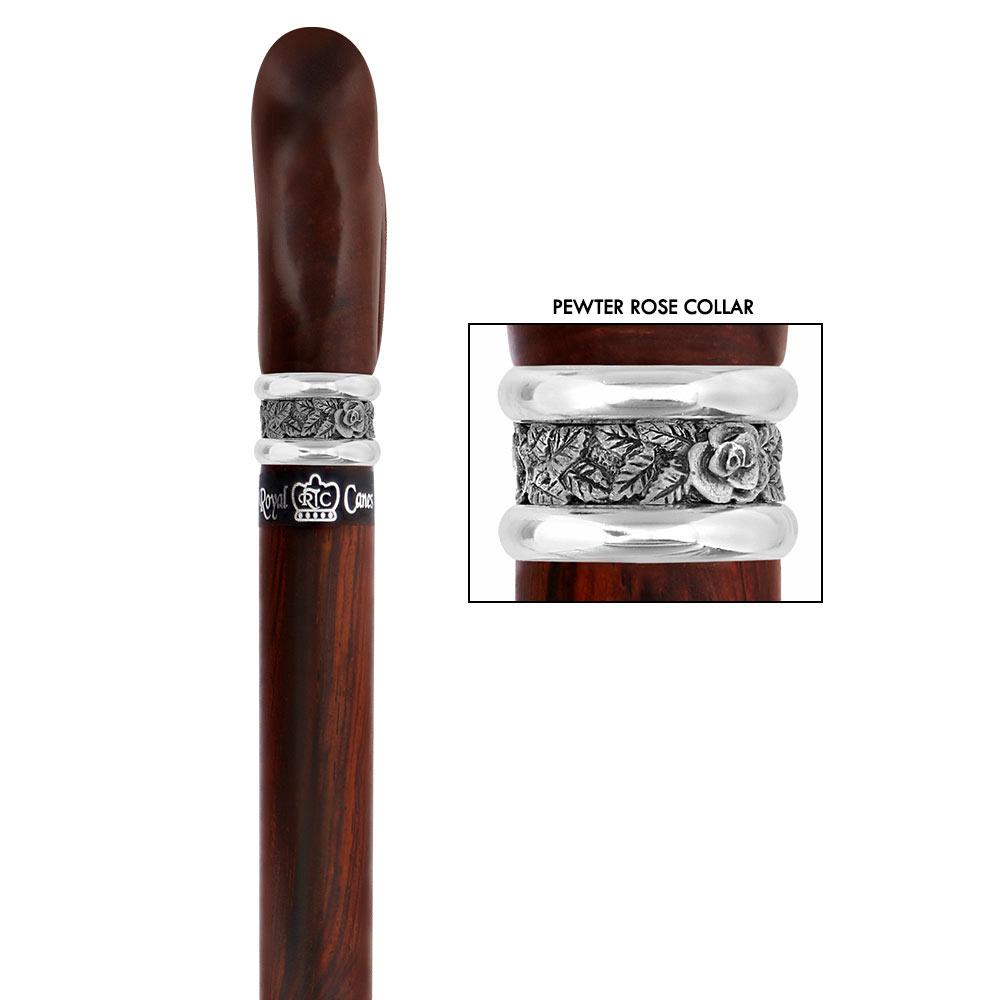 Scratch & Dent Derby Walking Cane With Exotic Cocobolo Wood Shaft and Pewter Rose Collar V1513 Sale 100% Authentic