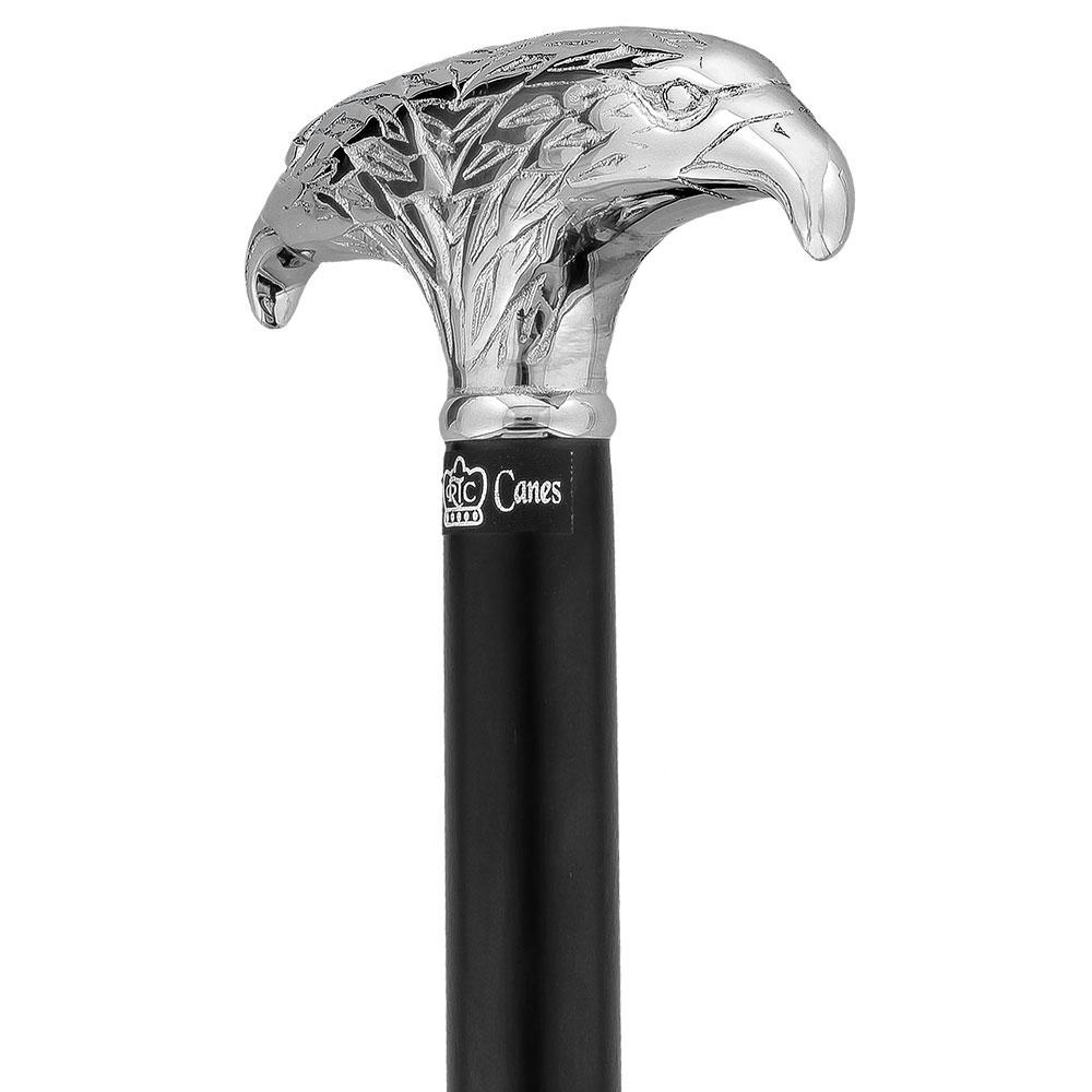 Scratch and Dent Chrome Plated Double Eagle T-Handle Walking Cane With Black Beechwood Shaft V2167 Outlet Great Deals