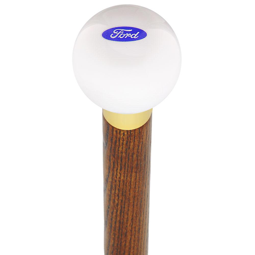 Licensed Ford Emblem White Round Knob Cane w/ Custom Color Ash Shaft & Collar Free Shipping Visit