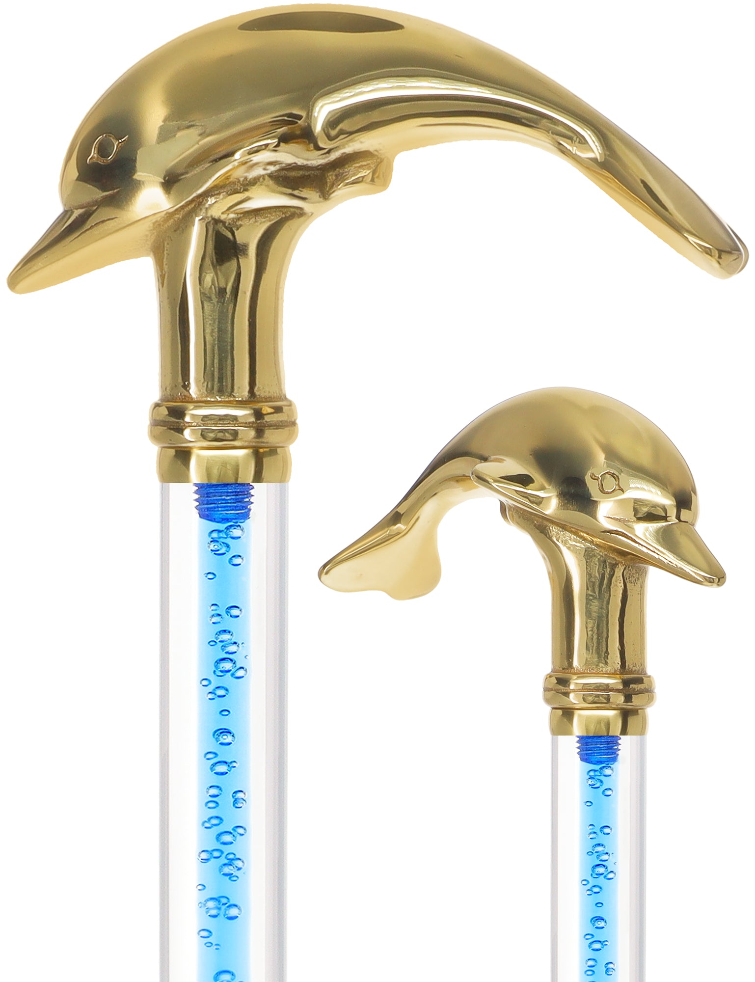 Color Crystal Elegance Brass Dolphin Cane with Invisible Acrylic Shaft Options Hot Sale