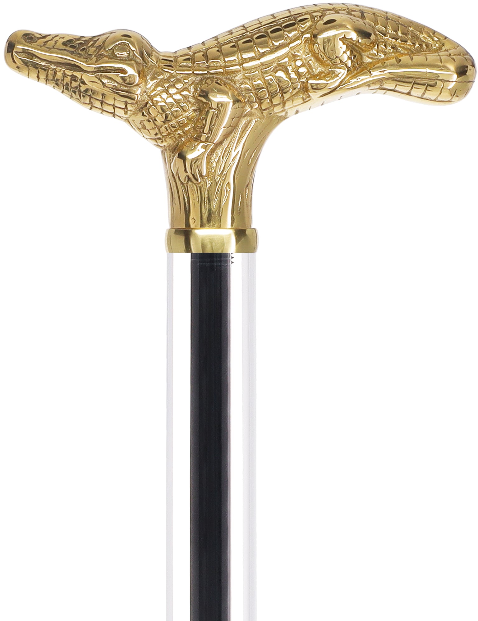 Crystal Elegance Brass Alligator Cane with Invisible Acrylic Shaft Options Low Pice For Sale