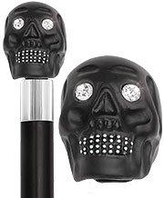 Black Skull Head Cane With Swarovski Crystal Eyes and Teeth-Italian Handle w/Custom Shaft and Collar Newest For Sale