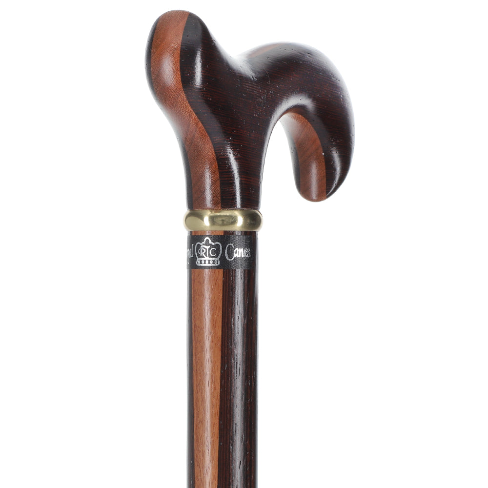 Scratch and Dent Hand-Made Afromosia Inlaid Derby Walking Cane w/ Wenge Shaft & Gold Collar V2194 Recommend Cheap Pice