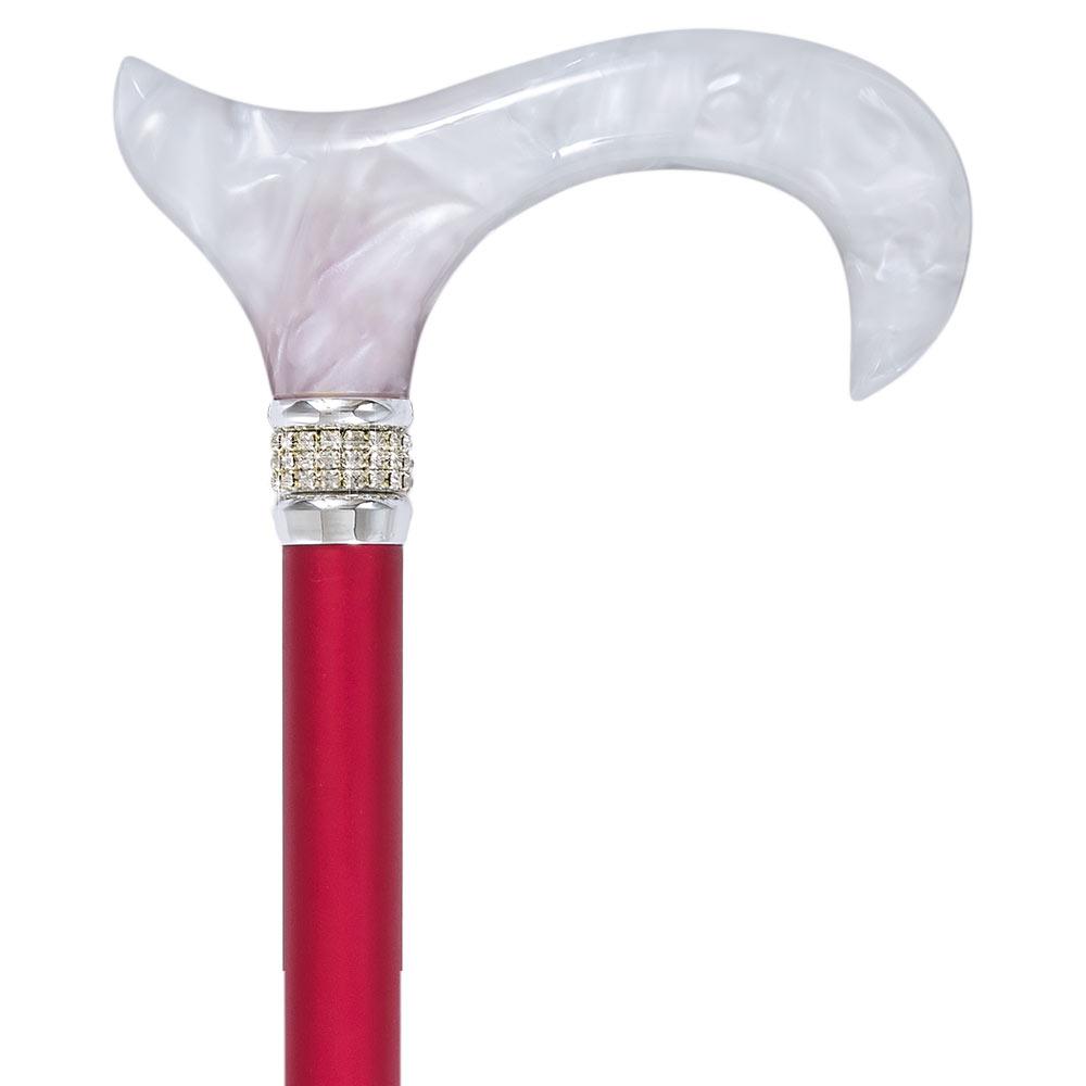 Crimson Daytime Pearlz with Rhinestone Collar and Red Shaft Designer Adjustable Folding Cane Huge Surprise Cheap Online