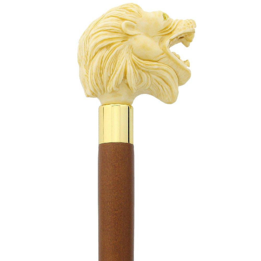 Ferocious Faux Ivory Roaring Lion Knob Handle Walking Cane w/ Custom Shaft & Collar Pictures For Sale